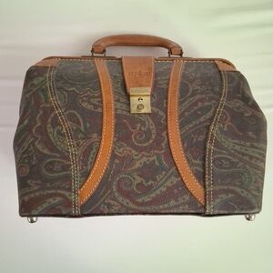 Paisley Travel Bag with Tan Leather Accents Structured